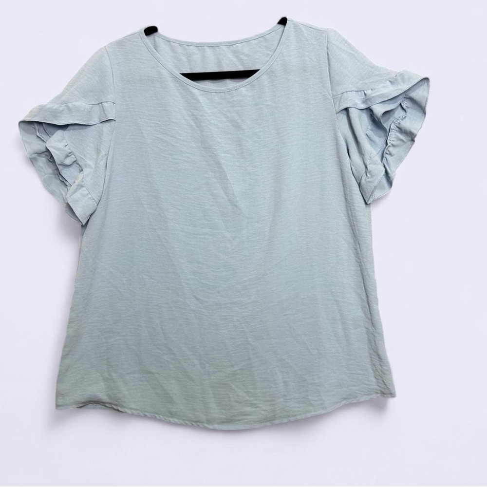 SHEIN Size Large Light Blue Ruffle Sleeve Blouse Top Fairycore Casual Minimalist